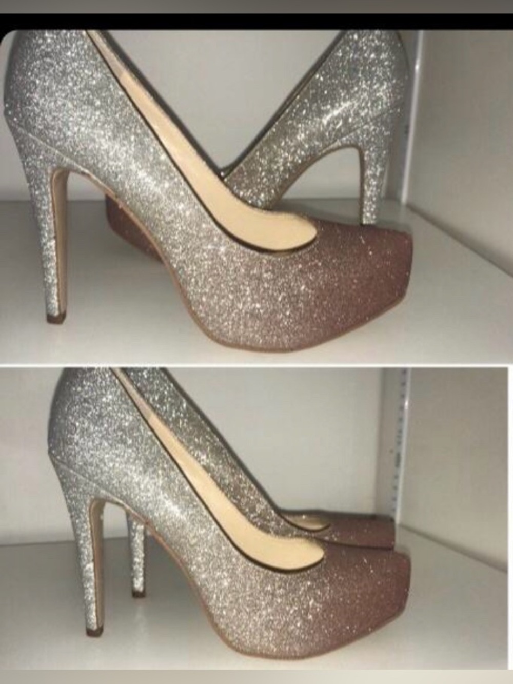 Jessica Simpson Glitter Platform Pumps in Rose and Silver
